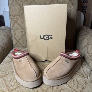 UGG TAZZ BRAID‎ CHESTNUT SUEDE PLATFORM SLIPPERS SHOES MOCCASIN CLOG SZ 10 WOMEN